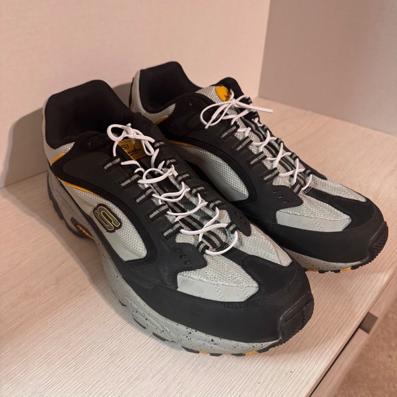 Skechers Sport Athletic Walking Sneakers Comfort Black‎ Gray Yellow Men's 14EW - Picture 5 of 16